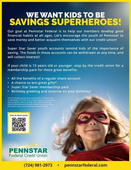 Pennstar Federal Credit Union's "Savings Superheroes" flyer example for case study.